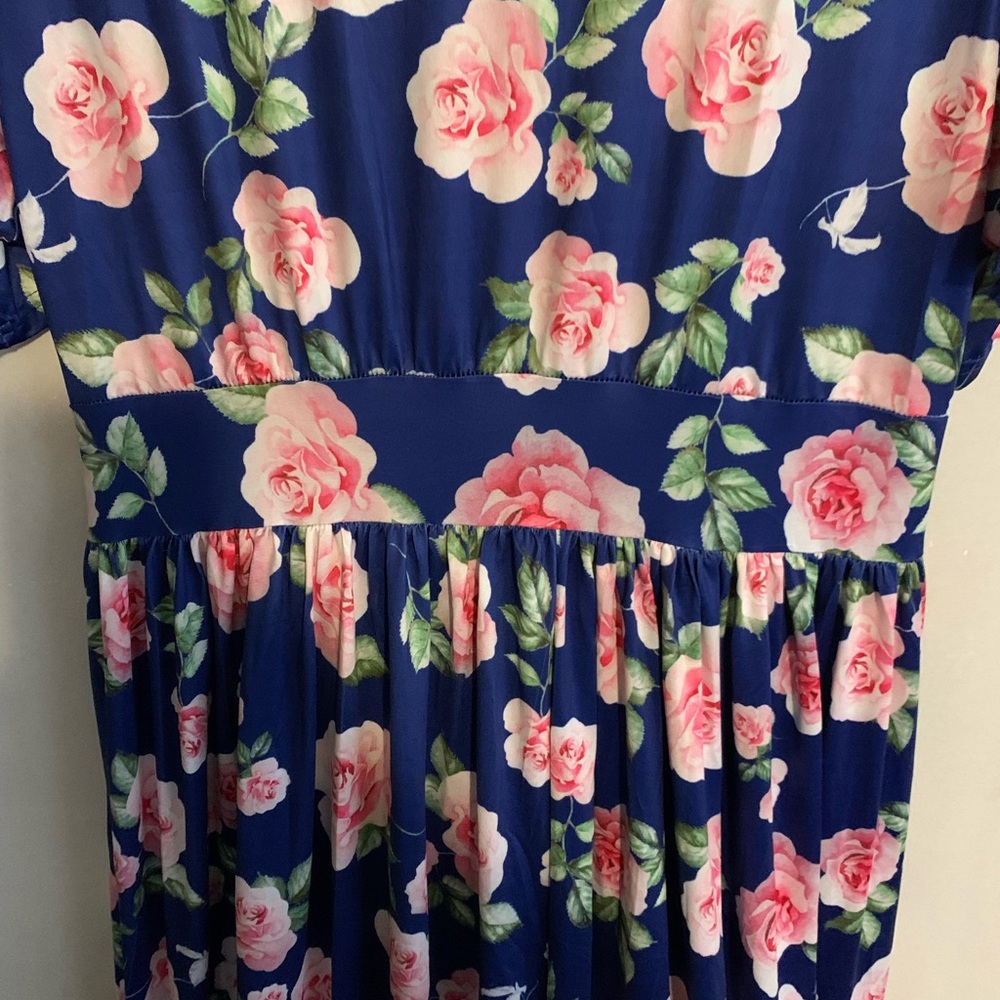 Navy Floral Wrap Maxi Dress with Pink Rose Print - Picture 6 of 7